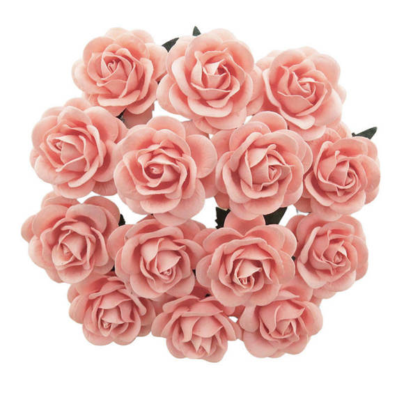 Bunch of 6 40mm Pale Pink Fabric Craft Flowers with Pearl Stamen 