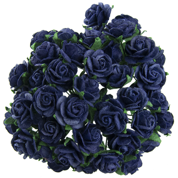 NAVY BLUE MULBERRY PAPER OPEN ROSES | [112008] - Wild Orchid Crafts