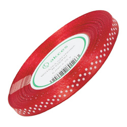 Dotted satin ribbon 6mm 22m - red
