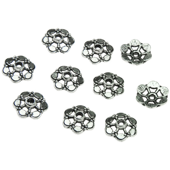  10 FLOWER SHAPE METAL BEAD CAPS