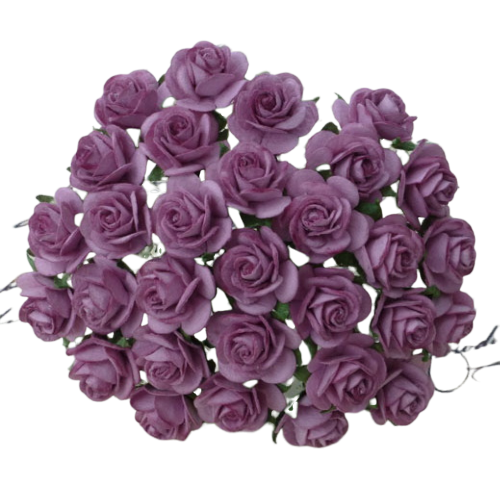  50 DARK LILAC MULBERRY PAPER OPEN ROSES 10 mm