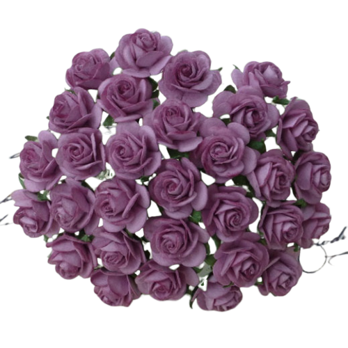  50 DARK LILAC MULBERRY PAPER OPEN ROSES 25 mm