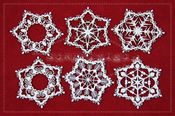  Chipboard Christmas set of snowflakes shaped ornaments 