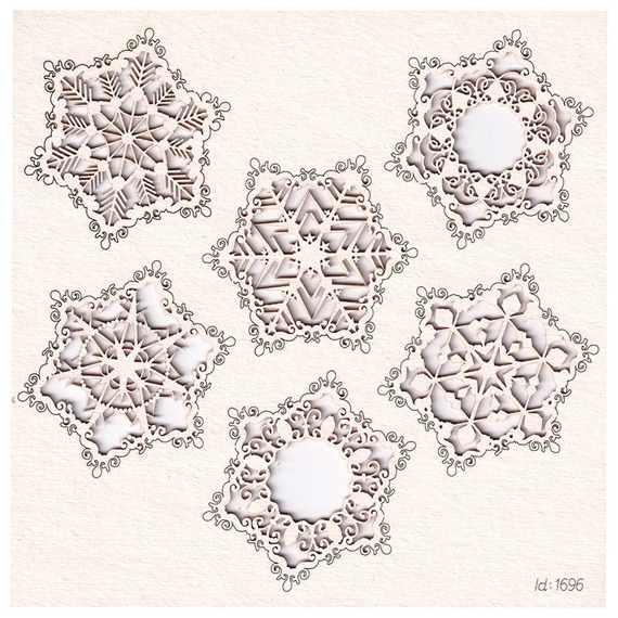  Chipboard Christmas set of snowflakes shaped ornaments 