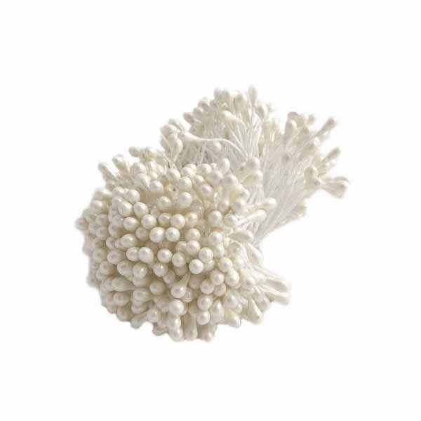  WHITE DOUBLE HEAD SHINY PEARL STAMENS 150 pcs. 