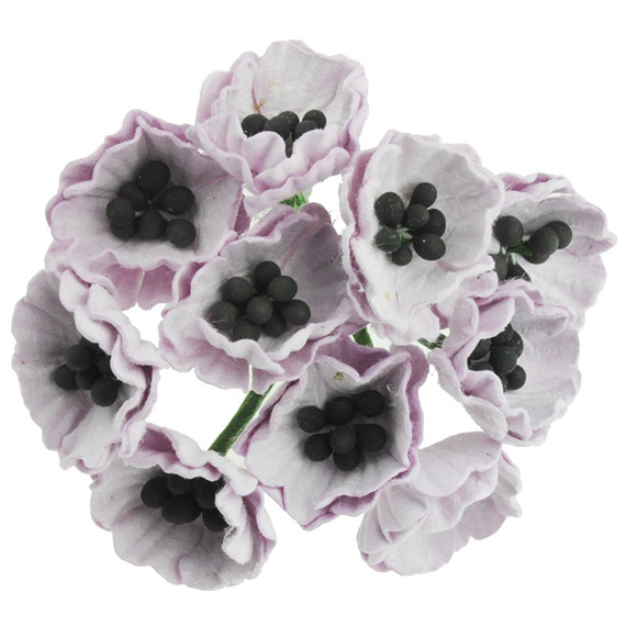 10 LILAC MULBERRY PAPER POPPY FLOWERS