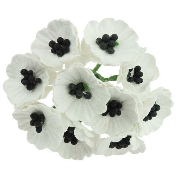 10 WHITE MULBERRY PAPER POPPY FLOWERS
