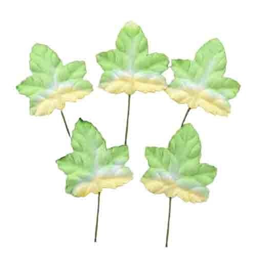 100 2-TONE GREEN/WHITE MAPLE MULBERRY PAPER LEAVES - 45mm