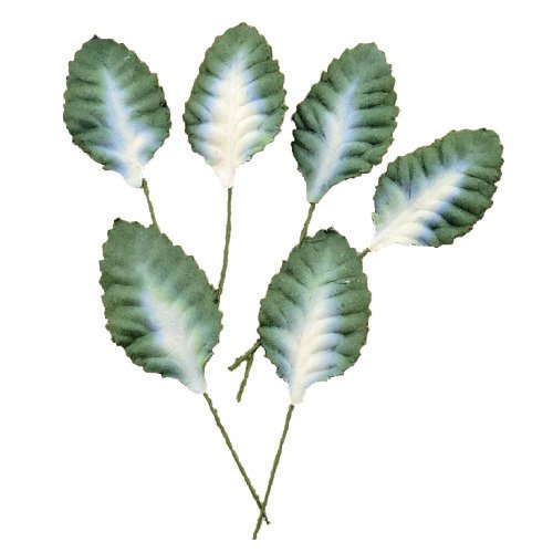 100 2-TONE GREEN/WHITE MULBERRY PAPER LEAVES - 45mm