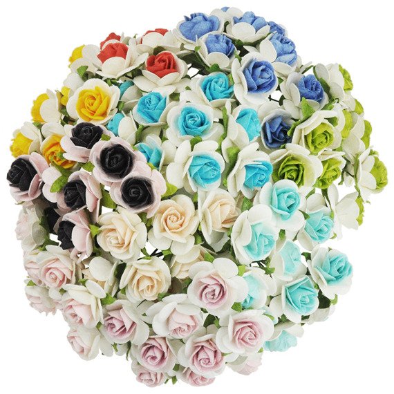 100 2-TONE MIXED COLOUR MULBERRY PAPER OPEN ROSES 25MM