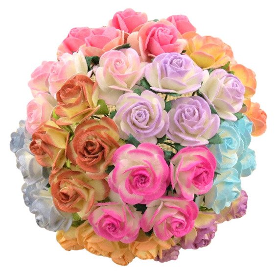 100 MIXED 2-TONE COLOUR OPEN ROSES 25MM