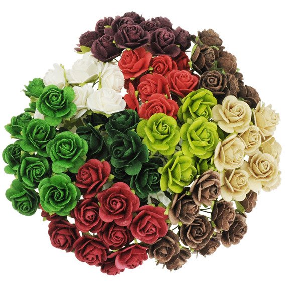 100 MIXED CHRISTMAS COLOUR OPEN ROSES 25MM