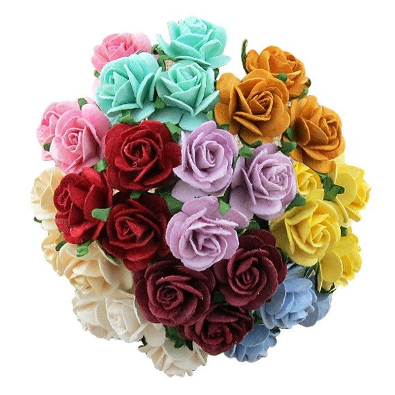 100 MIXED COLOUR OPEN ROSES 15MM