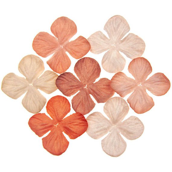 100 MIXED PEACH/ORANGE TONE HYDRANGEA BLOOMS 25MM