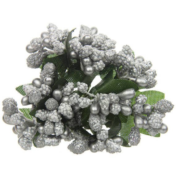 11 SILVER BEAD BERRY SPRAY CLUSTERS
