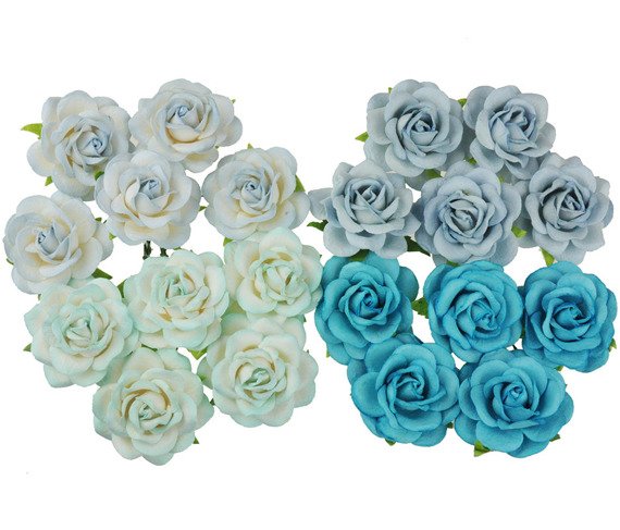 20 MIXED BLUE TONE MULBERRY PAPER TRELLIS ROSES 40MM