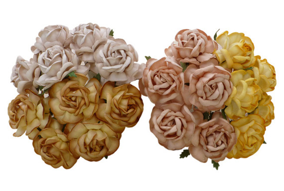 20 MIXED EARTH TONE MULBERRY PAPER TEA ROSES 40mm