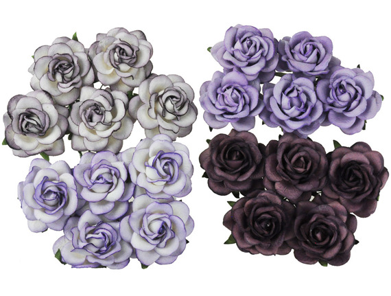20 MIXED PURPLE/LILAC TONE MULBERRY PAPER TRELLIS ROSES 35mm