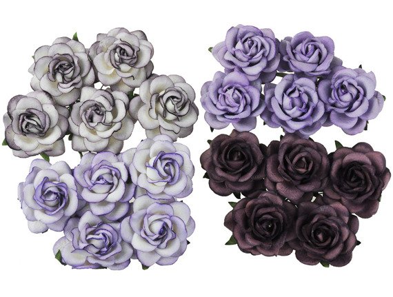 20 MIXED PURPLE/LILAC TONE MULBERRY PAPER TRELLIS ROSES 40mm