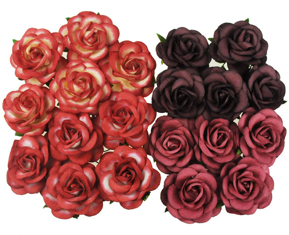 20 MIXED RED TONE MULBERRY PAPER TRELLIS ROSES 35MM