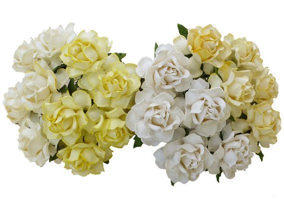 20 MIXED WHITE/CREAM MULBERRY PAPER COTTAGE ROSES 30mm