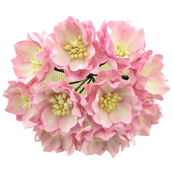 25 2-TONE BABY PINK/IVORY MULBERRY PAPER LOTUS FLOWERS