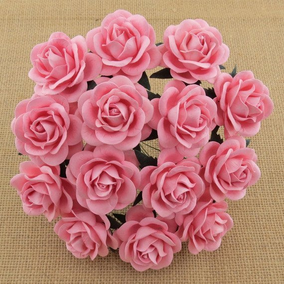 25 BABY PINK MULBERRY PAPER TRELLIS ROSES 40MM