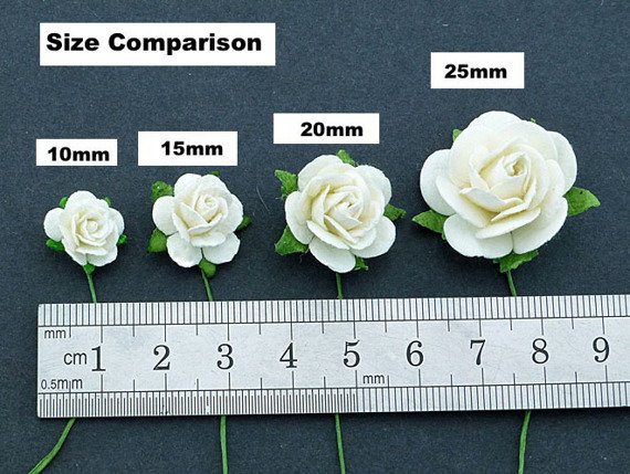 25  CREAM MULBERRY PAPER OPEN ROSES 25 MM