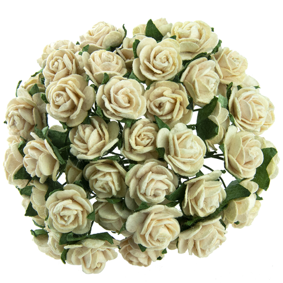 25 DEEP IVORY MULBERRY PAPER OPEN ROSES 25 MM