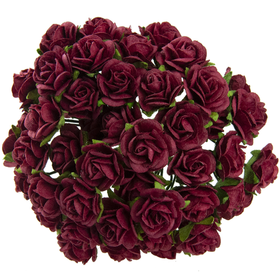 25 DEEP RED MULBERRY PAPER OPEN ROSES 25MM