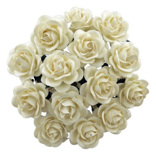 25 IVORY MULBERRY PAPER TRELLIS ROSES 40MM