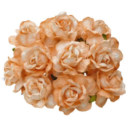 25 LARGE PEACH MULBERRY PAPER WILD ROSES 40mm (1 1/2")