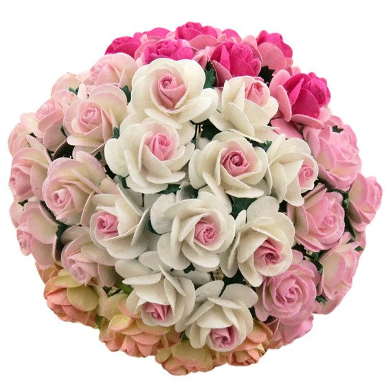 25 MIXED 2-TONE PINK MULBERRY PAPER OPEN ROSES 25 MM