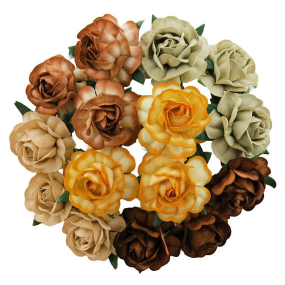 25 MIXED EARTH TONE MULBERRY PAPER TEA ROSES 40mm