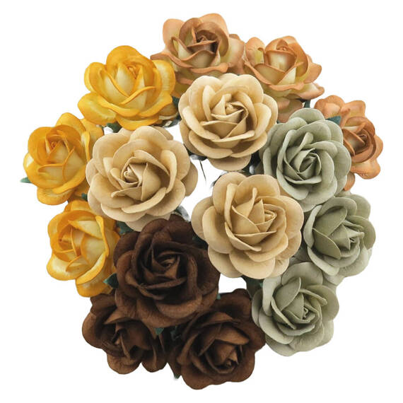 25 MIXED EARTH TONE MULBERRY PAPER TRELLIS ROSES 35mm