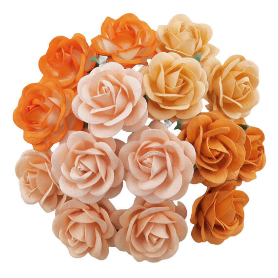 25 MIXED PEACH/ORANGE TONE MULBERRY PAPER TRELLIS ROSES 35mm