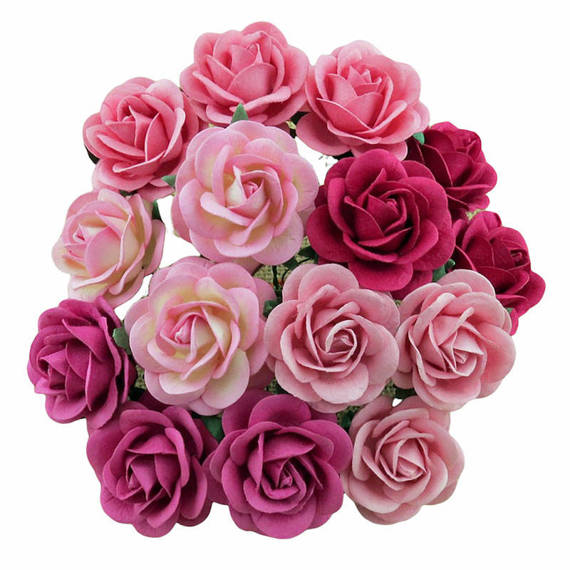 25 MIXED PINK TONE MULBERRY PAPER TRELLIS ROSES 35mm