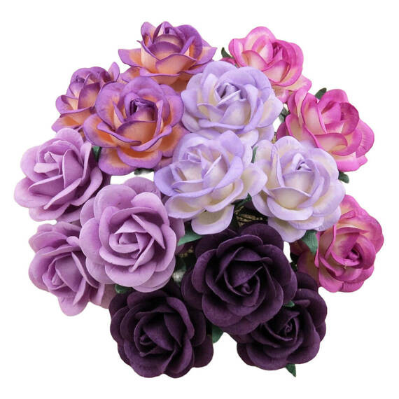 25 MIXED PURPLE/LILAC TONE MULBERRY PAPER TRELLIS ROSES 35mm