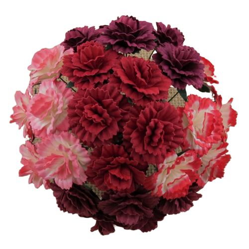25 MIXED RED MULBERRY PAPER CARNATION FLOWERS