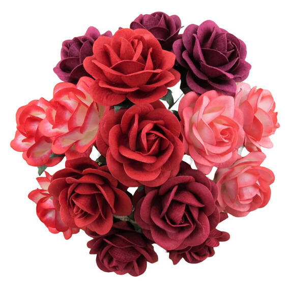 25 MIXED RED TONE MULBERRY PAPER TRELLIS ROSES 35MM