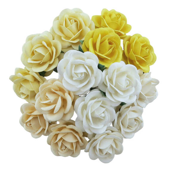 25 MIXED WHITE/CREAM TONE MULBERRY PAPER TRELLIS ROSES 40mm