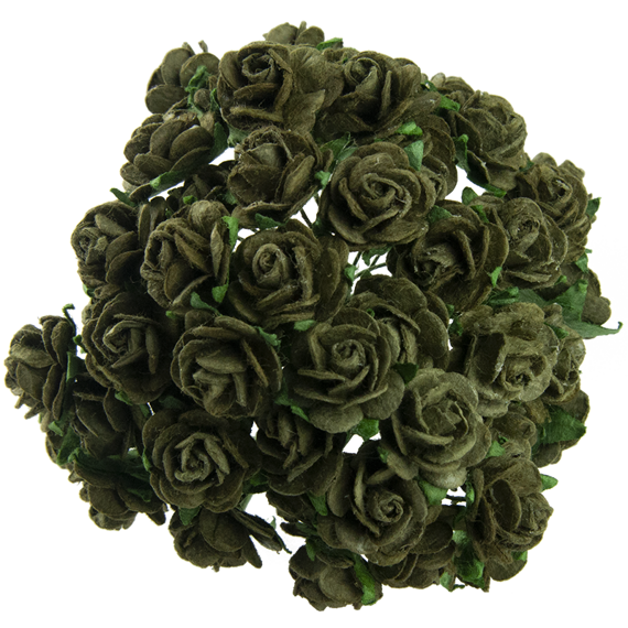 25 OLIVE GREEN MULBERRY PAPER OPEN ROSES 25 MM