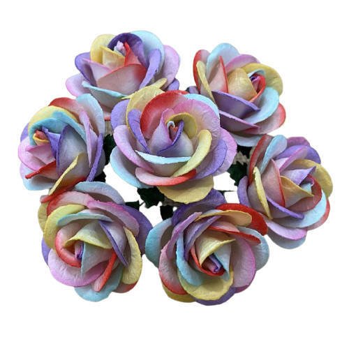 25 RAINBOW COLORED MULBERRY PAPER CHELSEA ROSES