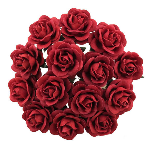 25 RED MULBERRY PAPER TRELLIS ROSES 35mm