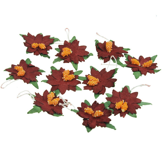 25 SMALL DEEP RED MULBERRY PAPER POINSETTIAS