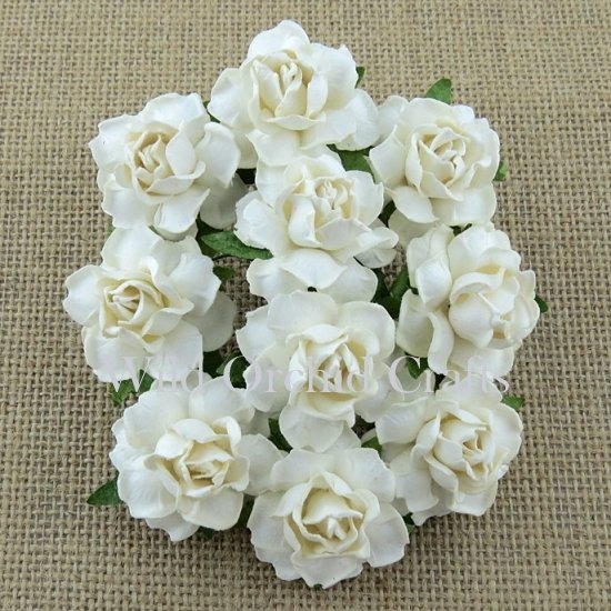 25 WHITE PAPER COTTAGE ROSES 25MM