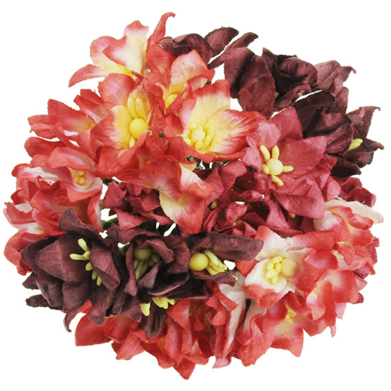 40 MIXED RED MULBERRY PAPER LILY FLOWERS