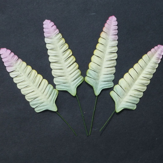 50 2-TONE GREEN/PINK MULBERRY PAPER FERN LEAVES