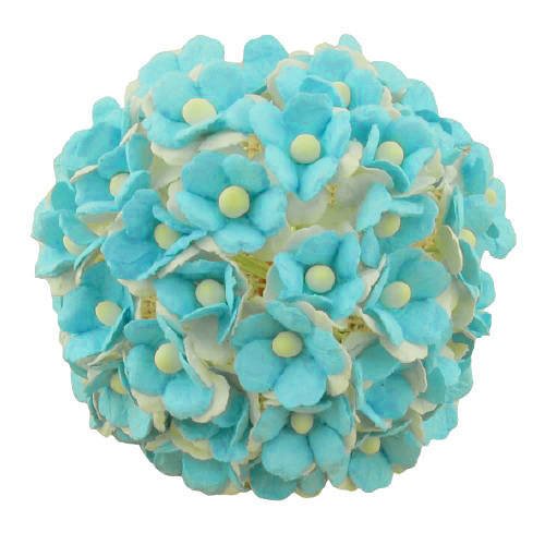 50 2-TONE LIGHT TURQUOISE MULBERRY PAPER SWEETHEART BLOSSOM FLOWERS