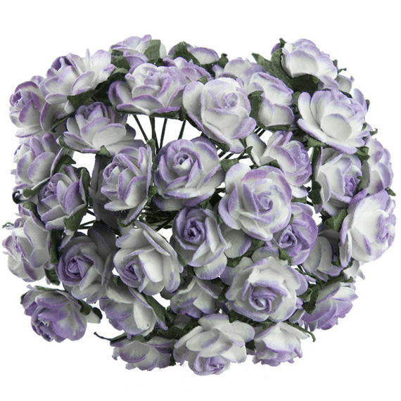 50 2-TONE LILAC MULBERRY PAPER OPEN ROSES 10MM